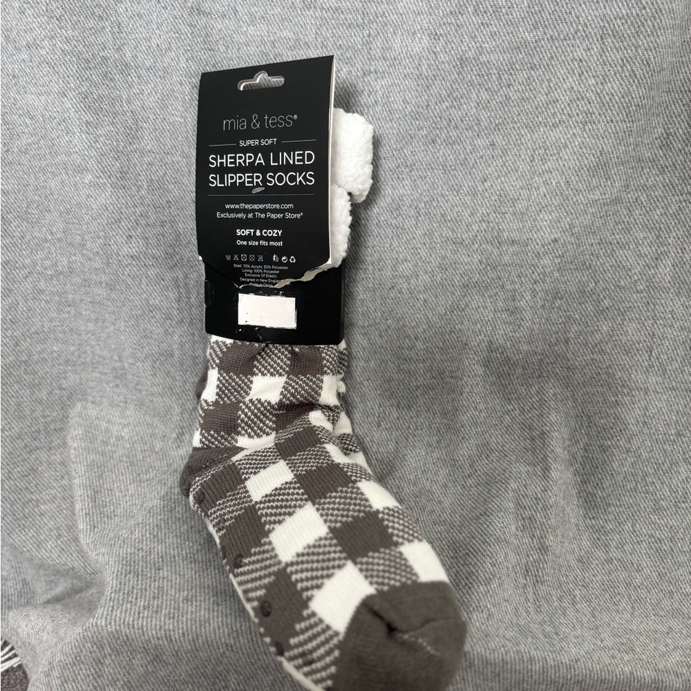 Mia & Tess Brown and White Sherpa Lined Slipper Socks